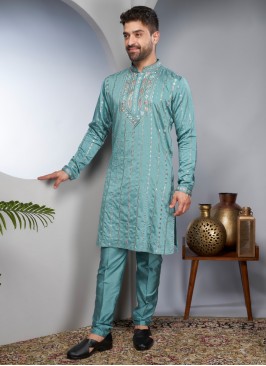 Readymade Firozi Color Cotton Silk Kurta Pajama