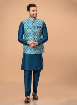 Readymade Floral Printed Nehru Jacket For Mens