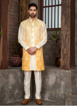 Readymade Floral Weaving Indowestern Set