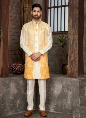 Readymade Floral Weaving Indowestern Set