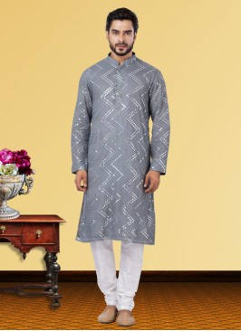 Readymade Georgette Embroidered Grey Kurta Pajama