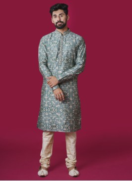 Readymade Green Printed Cotton Kurta Pajama