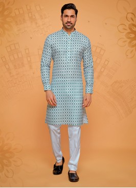 Readymade Grey Color Cotton Silk Kurta Pajama