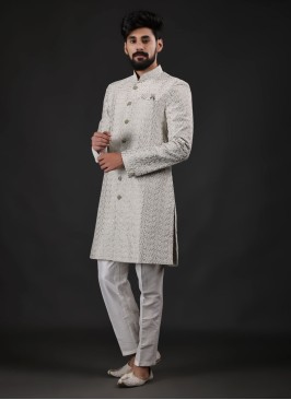 Readymade Grey Thread Work Indowestern For Men