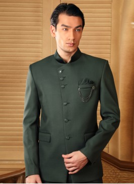 Readymade Jodhpuri Suit In Green Color