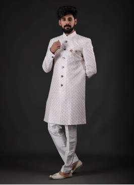 Readymade Light Pink Embroidered Indowestern For Men