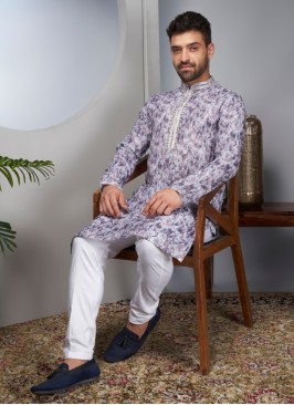 Readymade Light Purple Printed Kurta Pajama