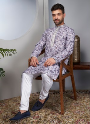 Readymade Light Purple Printed Kurta Pajama