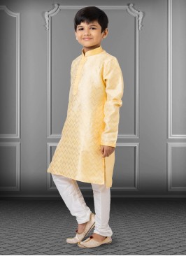 Readymade Light Yellow Linen Silk Kurta Pajama