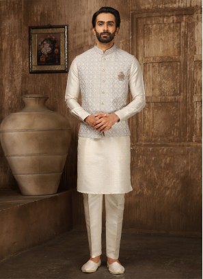 Readymade Lucknowi Work Nehru Jacket Set