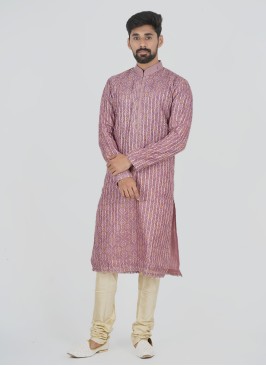 Readymade Mauve Printed Cotton Silk Kurta Pajama