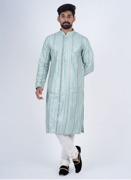 Readymade Mint Color Silk Kurta Pajama