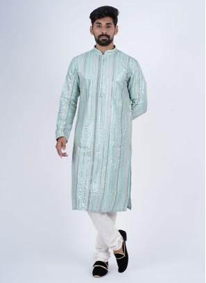 Readymade Mint Color Silk Kurta Pajama