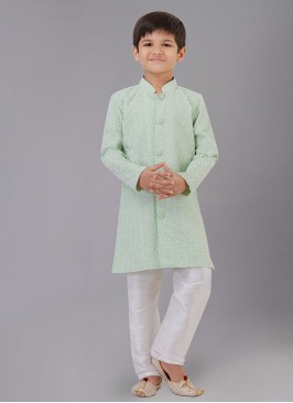 Readymade Mint Green Thread Embroidered Kurta Pajama