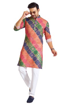 Readymade Multi Color Cotton Printed Kurta Pajama