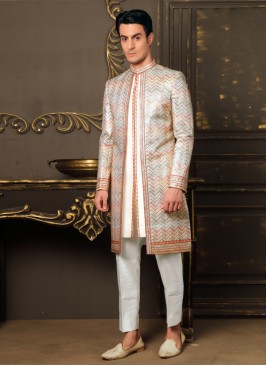 Readymade Multi Color Embroidered Indowestern Set