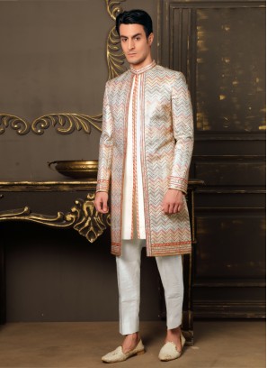 Readymade Multi Color Embroidered Indowestern Set