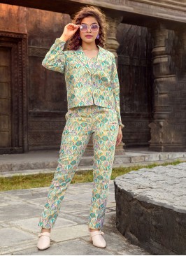 Readymade Multi Color Printed Art Silk Co-Cord Suit
