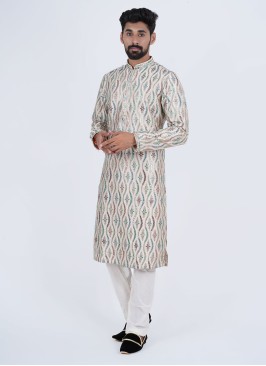 Readymade Natural Cream Color Silk Kurta Pajama