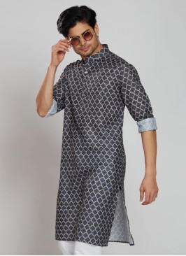 Readymade Navy Blue Printed Kurta