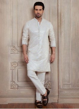 Readymade Off White Kurta Pajama