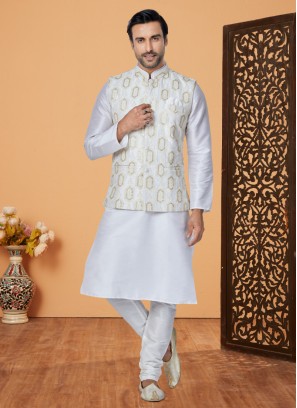 Readymade Off White Nehru Jacket Set