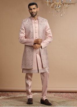 Readymade Onion Pink Nehru Jacket For Mens