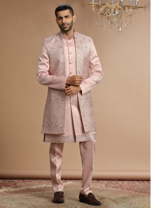 Readymade Onion Pink Nehru Jacket For Mens