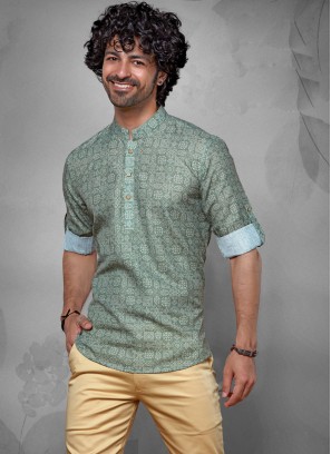 Readymade Palace Green Printed Kurta For Men