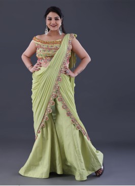 Designer Parrot Green Ready to wear Palazzo Saree