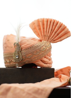 Readymade Peach Color Safa For Wedding