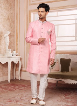 Readymade Pink Embroidered Indowestern Set