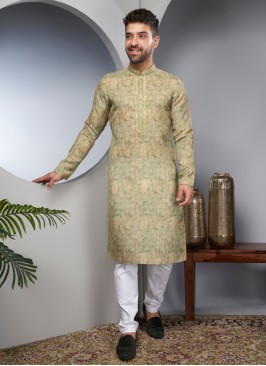 Readymade Pista Green Cotton Silk Kurta Pajama