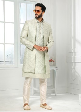 Readymade Pista Green Jacket Style Indowestern Set