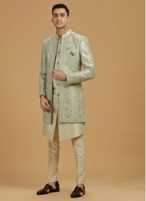 Readymade Pista Green Jacket Style Indowestern Set