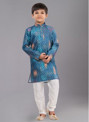 Readymade Polyester Rama Blue Kurta Pajama