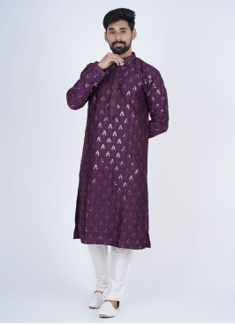 Readymade Purple Color Silk Kurta Pajama