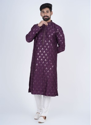 Readymade Purple Color Silk Kurta Pajama