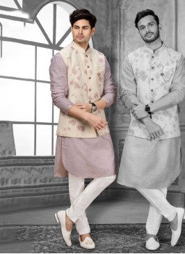 Readymade Raw Silk Nehru Jacket Set For Wedding