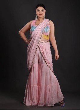 Light Pink Ready to Wear Sharara Style Saree