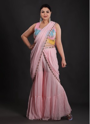 Light Pink Ready to Wear Sharara Style Saree