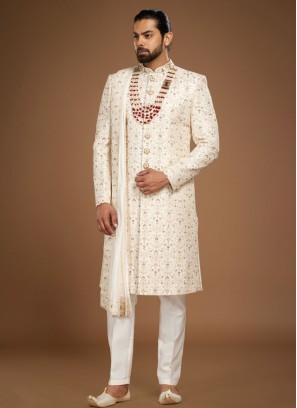 Readymade Silk Sherwani With Embroidered Work