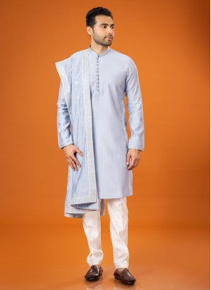 Readymade Sky Blue Silk Kurta Pajama