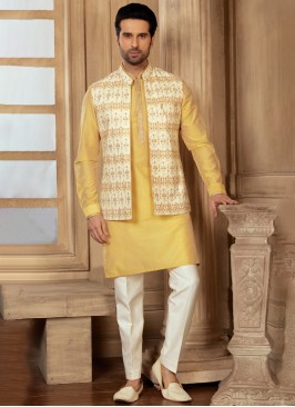 Readymade Thread Embroidered Nehru Jacket Set