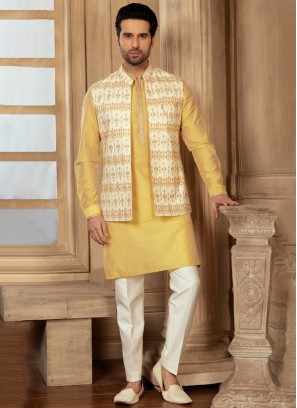 Readymade Thread Embroidered Nehru Jacket Set