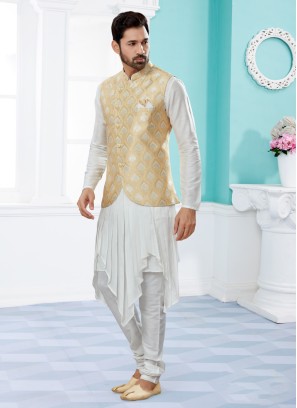Readymade Weaving Embroidered Nehru Jacket For Mens