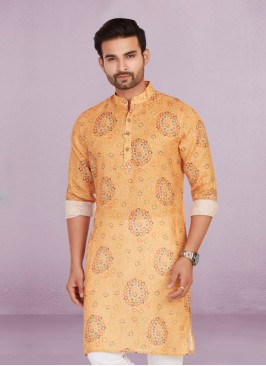 Readymade Yellow Printed Kurta For Men