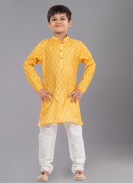 Readymade Yellow Printed Kurta Pajama