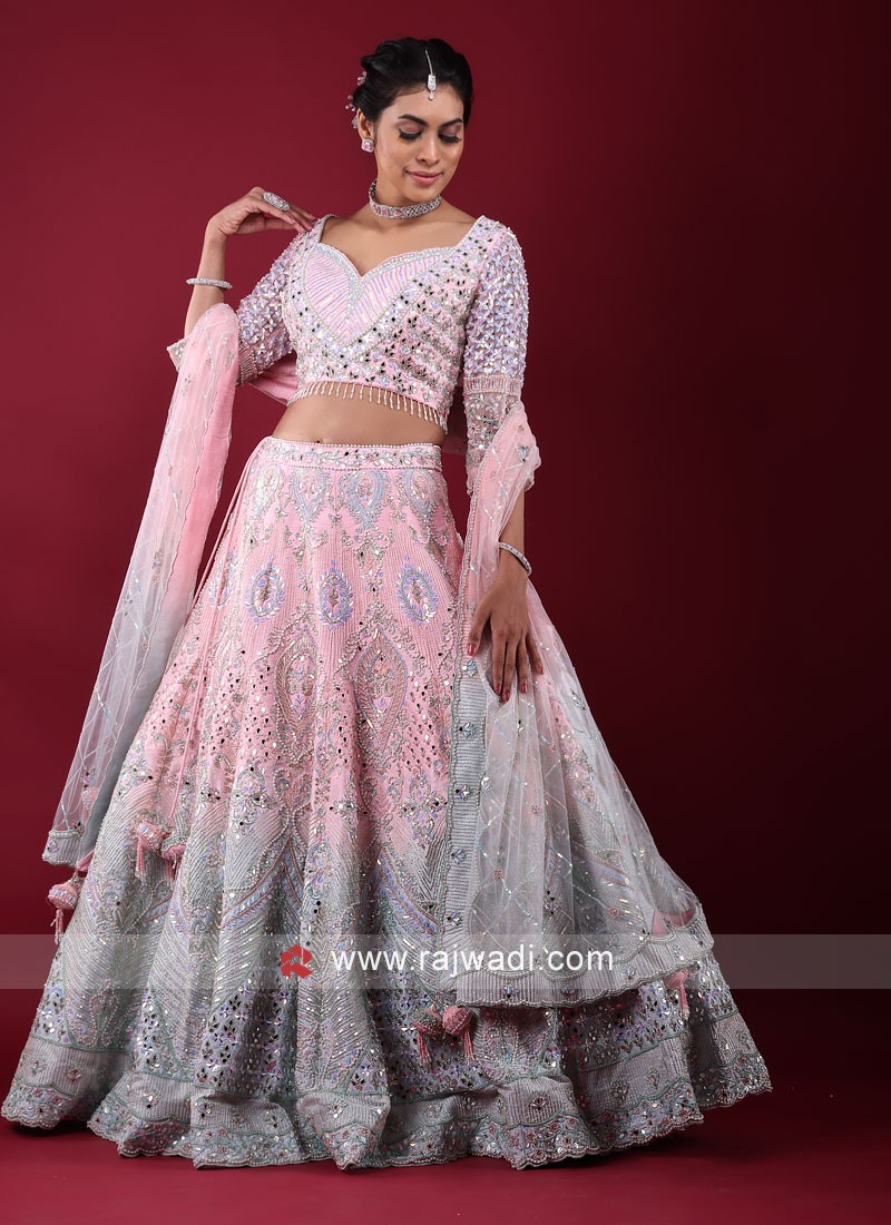 Photo of Light pink bridal lehenga with silver work and scalloped edge |  Indian bridal dress, Indian bridal outfits, Pink bridal lehenga