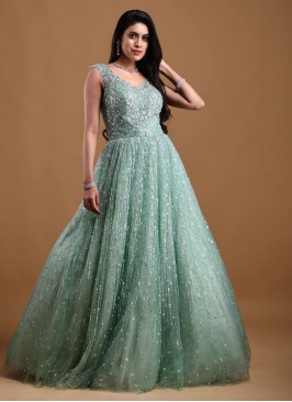 Reception Wear Gown In Sea Green Color